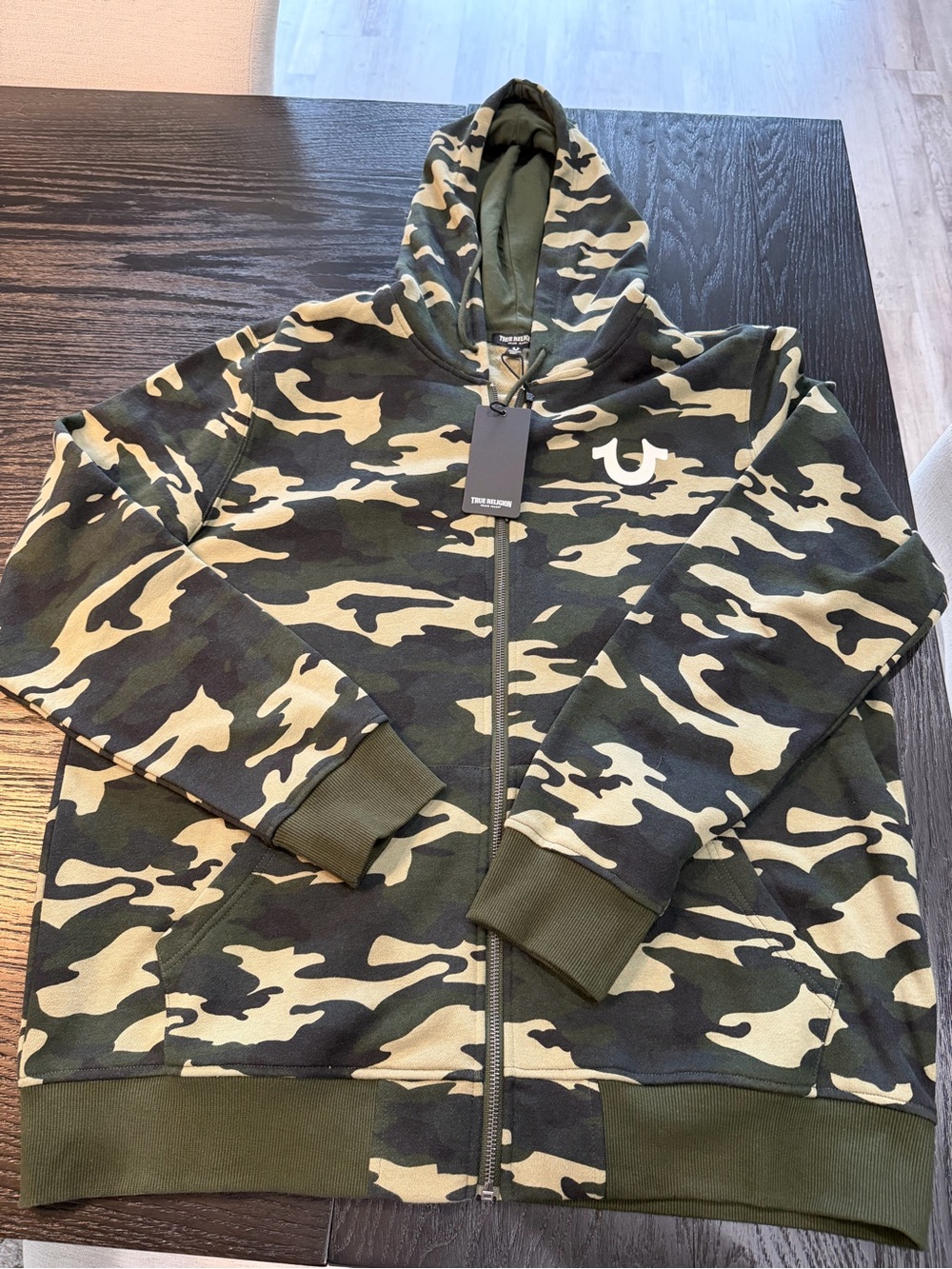 True Religion men’s  Olive & Tan Camo Zip Hoodie